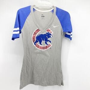 Nike Chicago Cubs baseball tee longline fitted v neck Y2K sz S